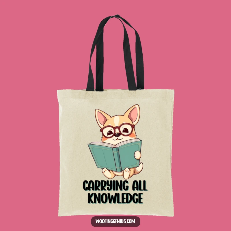 Funny Enlightened Dog Tote Bag: Wise Pup Carryall, Book Lover Accessory